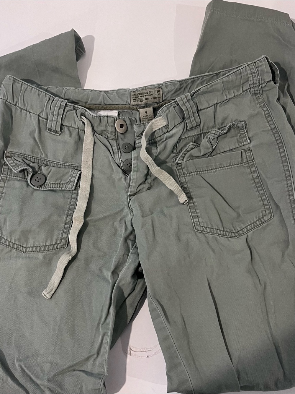 Vintage American Eagle Womens Pants Pockets Button Drawstring Straight Leg 4 Y2K